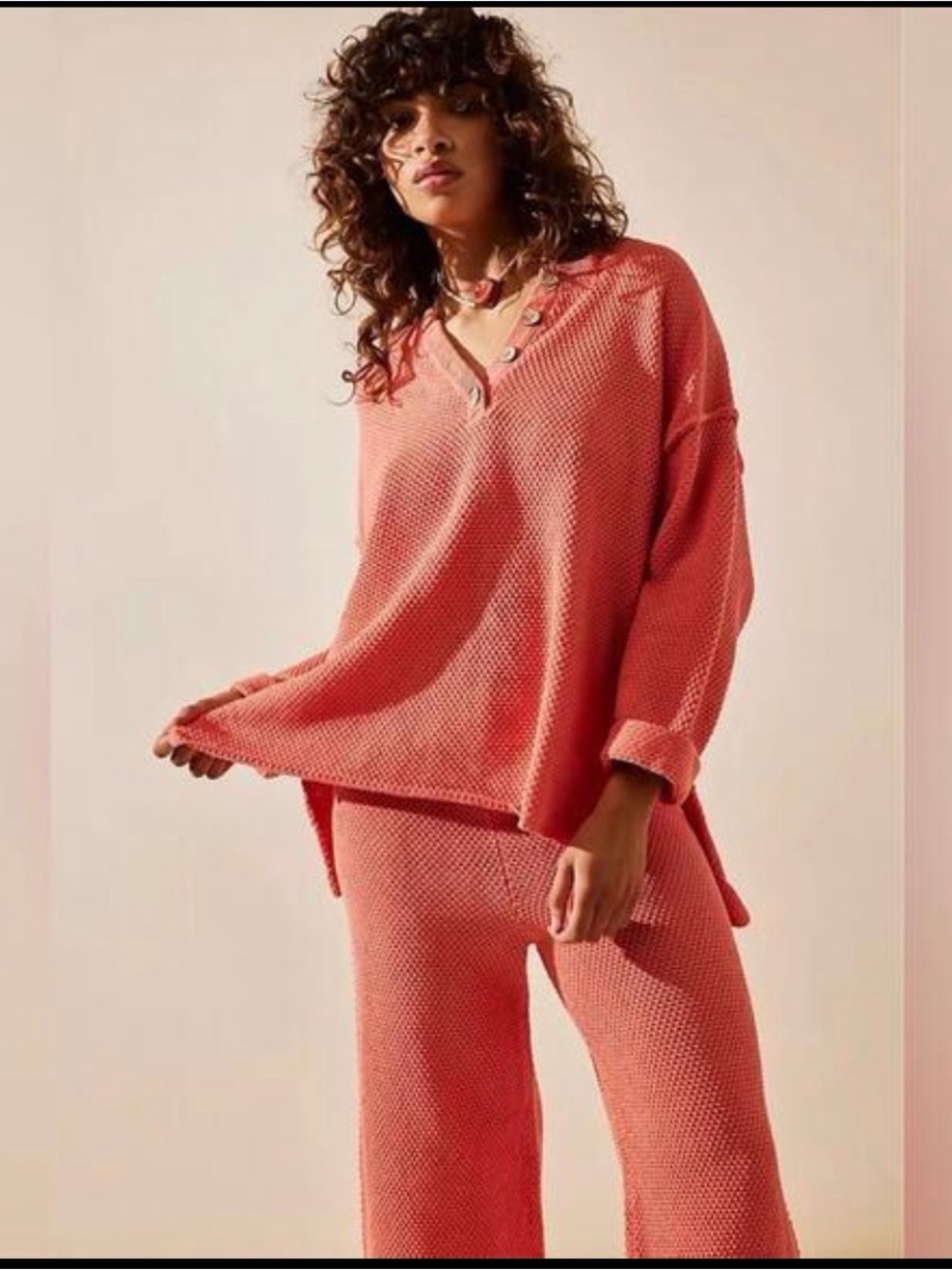 Waffle-Knit Nectar/Coral Lounge Top & Pant Set - Women Intimates & Sleepwear